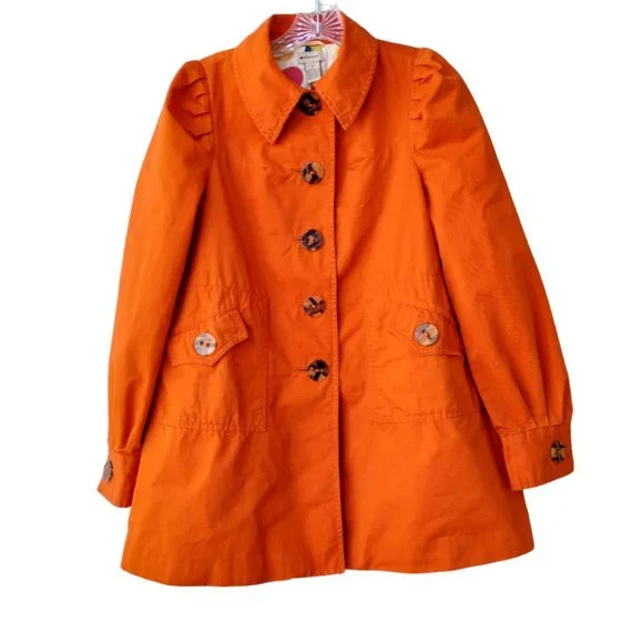 Anthropologie Elevenses Orange Spring Button Up Pea coat- trench style Jacket 2 - Picture 2 of 14